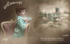 CPA Fantaisie Enfant Canon Militaria A l'absent 