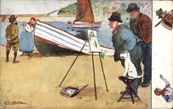 CPA Fantaisie Illustrateur Bateau Chien 