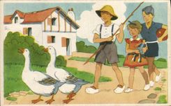 CPA Fantaisie Illustrateur Enfants Oies