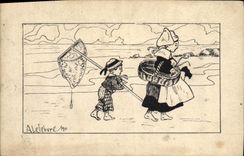 VINTAGE POSTCARD Fantasy Illustrator Child wife Brittany Folklore