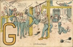 VINTAGE POSTCARD Gymnastic Militaria Halterophilie