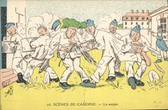 VINTAGE POSTCARD Militaria Scenes of barracks soup