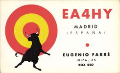 VINTAGE POSTCARD Telegraphy EA4HY Madrid Eugenio Farre Ibiza Bull