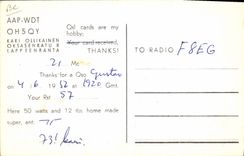 VINTAGE POSTCARD Telegraphy OH5QY Finland Lappeenranta