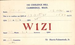 CPA Telegraphie Coolidge Hill Cambridge Mass W1ZI Harris Fahnestock Jr