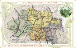 VINTAGE POSTCARD Geographical maps Chocolate factory of Aiguebelle Allier Bourbon Archambault