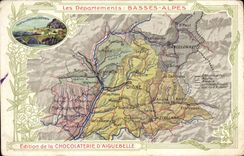 VINTAGE POSTCARD Geographical maps Chocolate factory of Aiguebelle the Low Alps Sisteron