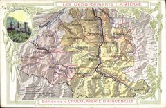 CPA Cartes geographiques Chocolaterie d'Aiguebelle Ariege chateau de Foix