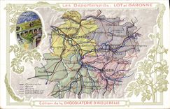 VINTAGE POSTCARD Geographical maps Chocolate factory of Aiguebelle Lot et Garonne House of Henri IV has Nerac