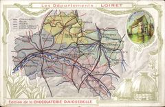 CPA Cartes geographiques Chocolaterie d'Aiguebelle Loiret Chateau de Sully sur Loire 