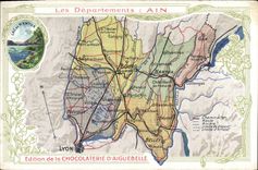 VINTAGE POSTCARD Geographical maps Chocolate factory of Aiguebelle Ain Lake Natua