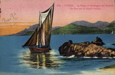 CPA Bateau Peche Cannes La plage et montagne de l'Esterel