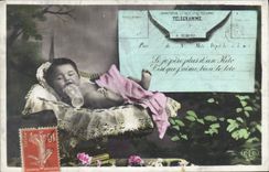 VINTAGE POSTCARD Fantasy Child Baby Telegram