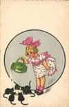 VINTAGE POSTCARD Fantasy Illustrator Child Cat Cats