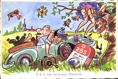 CPA Humour Automobile Mon tierce pour dimanche 
