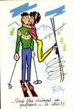 VINTAGE POSTCARD Humor Ski