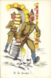 VINTAGE POSTCARD Militaria With soup Dog