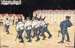 VINTAGE POSTCARD Militaria School January has foot