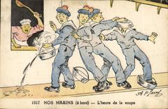 CPA Militaria Nos marins A bord l'heure de la soupe