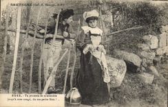 CPA Folklore Bretagne Tu promets de m'attendre jusqu'a mon conge 