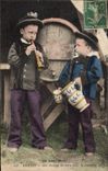VINTAGE POSTCARD Folklore Brittany Beuzec a cider bottle of wine for the musicen