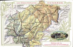 CPA Cartes geographiques Chocolaterie d'Aiguebelle Correze Grottes de Lamouroux a Brive
