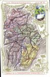 VINTAGE POSTCARD Geographical maps Chocolate factory of Aiguebelle the Jura Cascades of Bellaude