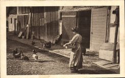 VINTAGE POSTCARD Folklore Woman and her hens
