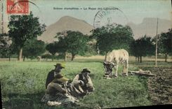 CPA Folklore Le repas des laboreurs 