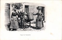 VINTAGE POSTCARD Standard Folklore of country-women Ass Mule