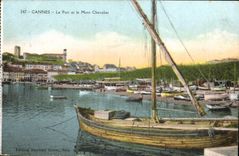 CPA Bateau Peche Cannes Le port et le Mont chevalier 