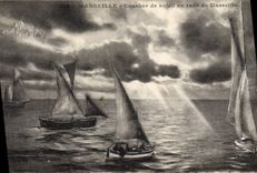 VINTAGE POSTCARD Bateau Fishes Marseilles Sunset in roads of Marseilles