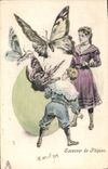 CPA Fantaisie Papillon Enfants Paques 