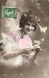 CPA Fantaisie Papillon Femme 