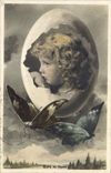 VINTAGE POSTCARD Fantasy Butterfly Child Easter eggs