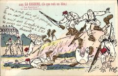 VINTAGE POSTCARD Militaria Fantasy the barracks what a blue sees