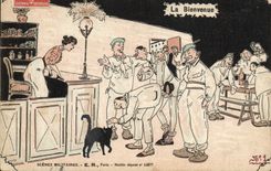 CPA Fantaisie Militaria La bienvenue Chat 