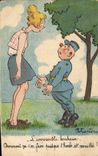 CPA Fantaisie Militaria L'impossible bonheur
