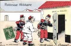 CPA Fantaisie Militaria Politesse militaire Salle de police 
