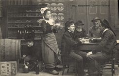 CPA Folklore Rosporden Interieur d'auberge 