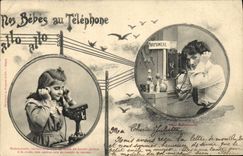 CPA Fantaisie Telephone Nos bebes au telephone