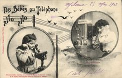 CPA Fantaisie Telephone Nos bebes au telephone 
