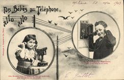 CPA Fantaisie Telephone Nos bebes au telephone 