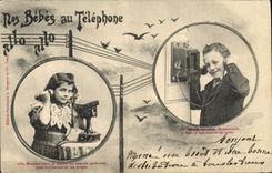 CPA Fantaisie Telephone Nos bebes au telephone 