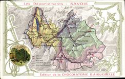 VINTAGE POSTCARD Geographical map Chocolate factory of Aiguebelle Savoy