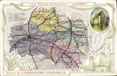 VINTAGE POSTCARD Geographical map Chocolate factory of Aiguebelle Loiret