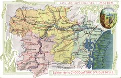 VINTAGE POSTCARD Geographical map Chocolate factory of Aiguebelle Aude