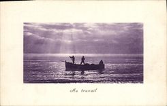 VINTAGE POSTCARD Boat With work