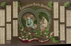 VINTAGE POSTCARD Fantaisie Calendar Carries Happiness Horseshoe