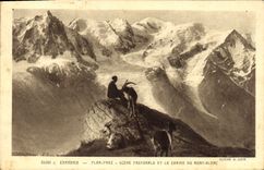 CPA Chevre Chamonix Plan Praz Scene pastorale et la chaine du Mont Blanc